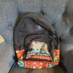 Riot Society Black Backpack with Colorful California Design